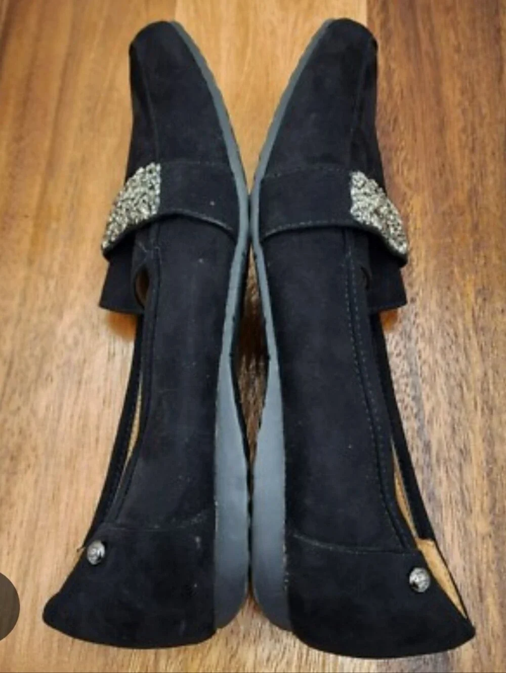 Women's London Fog Alexus Black Suede Loafers with Crystal Strap